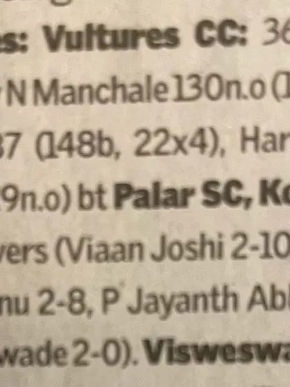 The brief scores section, detailing Arnav's 130 not out. This is the factual summary of a great performance.