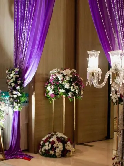 Elegant candelabras and floral stands can transform any space. These props are available for rent and are perfect for adding a touch of glamour to reception entrances and stages.