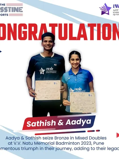 A glorious triumph for Aadya and Sathish, who seized the Bronze in Mixed Doubles at the V.V. Natu Memorial Badminton 2023 in Pune.