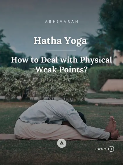 This image shows a forward-bending asana, a way to deal with physical weak points. We don't focus on the blocks, but we do our sadhana to create a conducive atmosphere for them to dissolve.