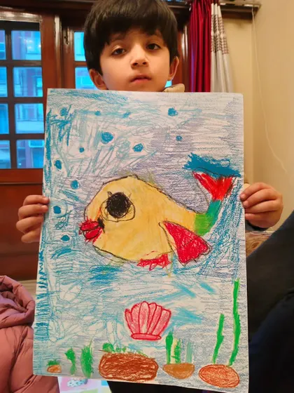 A fantastic fish drawing with bold colors and a happy expression. These projects help build a strong foundation in art.