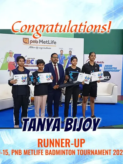 The future is bright. Congratulations to the talented Tanya Bijoy for securing the runner-up position in the U-15 PNB MetLife Badminton Tournament. We are committed to nurturing young talent and building a strong foundation for their careers.