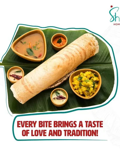 A perfect, crispy dosa served with flavorful sambar, fresh chutneys, and potato masala. This is a classic South Indian breakfast we love to make, bringing a taste of tradition and love to your table.