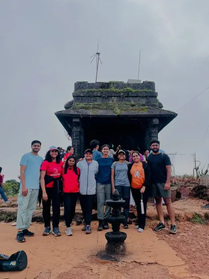 The group at the ancient temple atop one of the peaks in Chikmagalur.