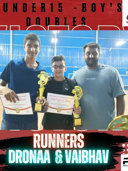 Dronaa and Vaibhav as runners-up in the Under 15 Boy's Doubles. Every match is a learning opportunity on the path to becoming champions.