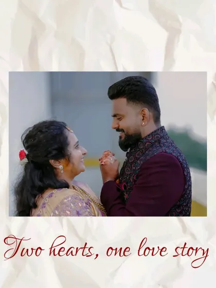 A simple and sweet photo from a ring ceremony. The couple looks at each other with affection, perfectly captioned "Two hearts, one love story".