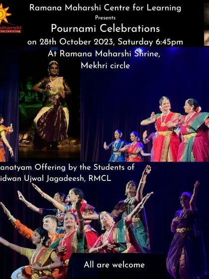 A collage of images from our Pournami celebrations, showcasing the Bharatanatyam offering by the students of Vidwan Ujwal Jagadeesh. These monthly events provide a regular platform for our students to perform.