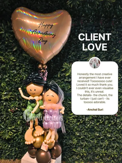 When clients trust us with their most special moments. This adorable custom Anand Karaj balloon bouquet, featuring a bride and groom, was a joy to create.