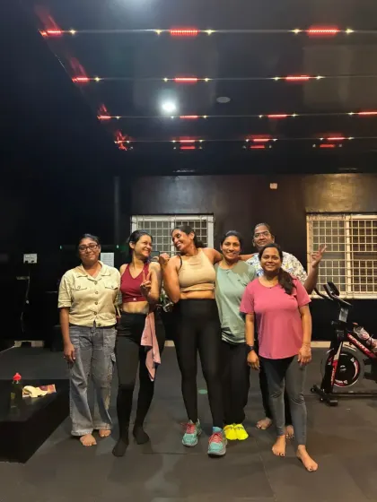A happy group photo from our spin studio. The post-ride endorphins are real. Come join the party on a bike.
