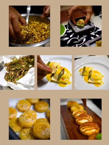 More behind-the-scenes food prep from the 'Red Lilies, Water Birds' event.