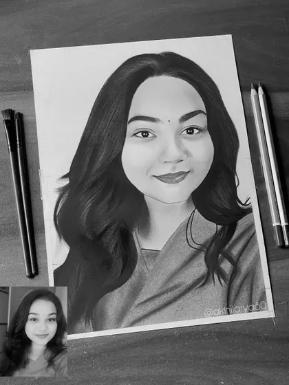 A simple yet beautiful A4 pencil sketch. The focus is entirely on her face and expression, creating a classic and timeless portrait.
