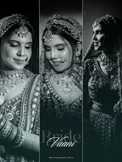 A triptych of artistic black and white bridal portraits, showcasing her elegance and grace.