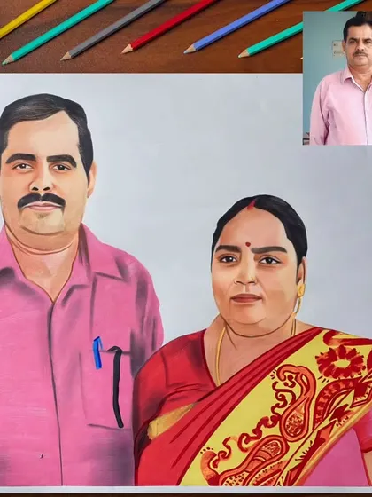 This A2 colored pencil portrait was created from an old photo, bringing the couple back to life with color. It's a wonderful way to honor parents or grandparents.