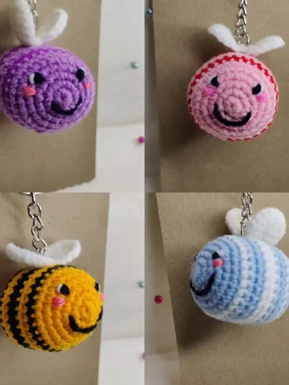 A collection of my colorful bumblebee keychains.