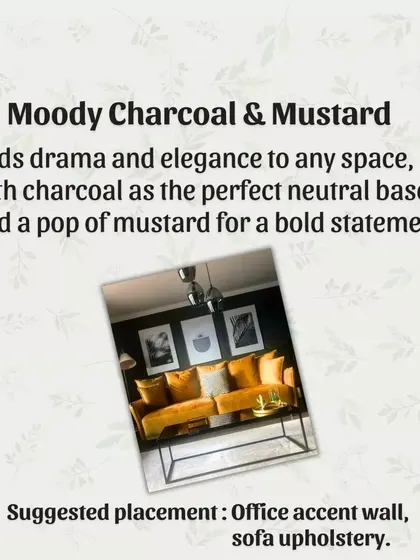 The Moody Charcoal & Mustard palette adds drama and elegance. Charcoal provides a perfect neutral base, while a pop of mustard yellow makes a bold and confident statement.