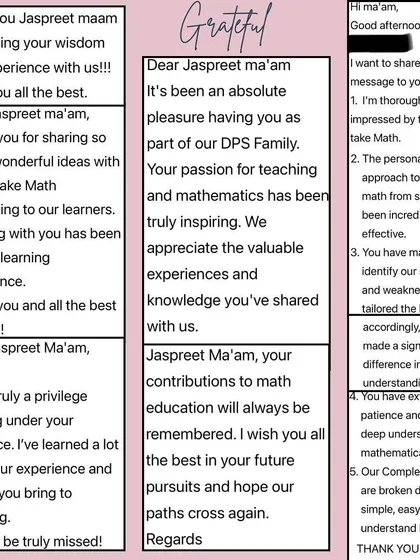 A collage of messages from teachers and colleagues expressing their gratitude and appreciation for my passion and contributions to math education. These words are incredibly motivating.