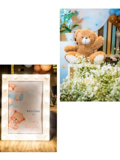 A duplicate image of the charming teddy bear party welcome sign and decor.