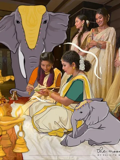 Another photo illustration from a wedding, this time with some gentle elephants. It adds a layer of symbolism and whimsy to a traditional ceremony.