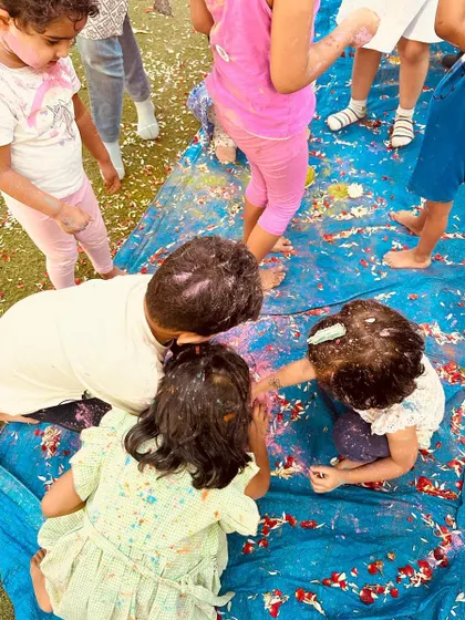 Laughter and friendship abound during our colorful Holi celebration. Festivals are a wonderful opportunity to build community and create shared memories.