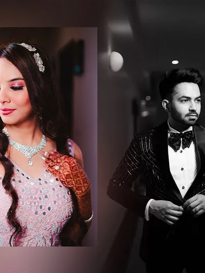 A diptych of individual portraits of the bride and groom. This allows us to showcase their personal style and confident presence on their special day.