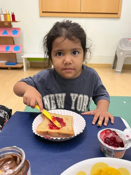 Each activity, from making Bhel Puri and toast to plucking methi leaves and exploring what floats, is a lesson in itself. These practical life and sensorial activities are central to the Montessori method, helping children develop fine motor skills, concentration, and a deep understanding of the world through their own actions.