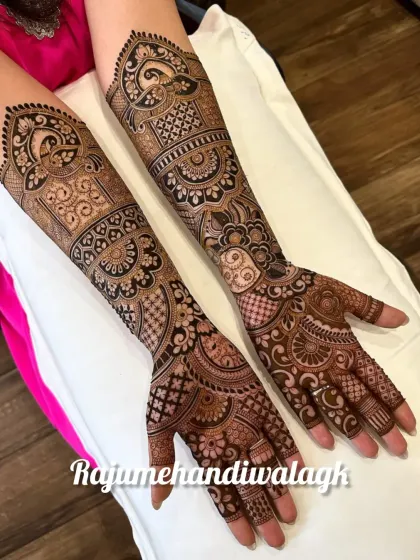 A very full and detailed design with a mix of different patterns, creating a rich and luxurious look.