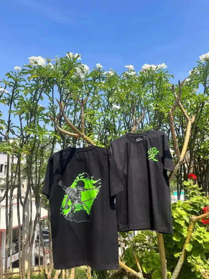 Another shot of the custom T-shirts against a beautiful blue sky. I take pride in creating apparel that not only looks great but is also made from comfortable, durable material suitable for everyday wear.