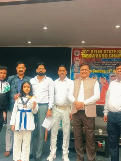 My champions after a successful 40th Delhi State Taekwondo Championship. Naysha and Rohan both won gold.