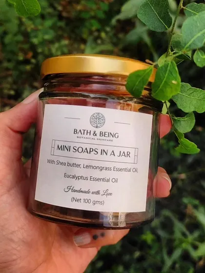 Another view of our popular mini soaps in a jar. They are a perfect, eco-friendly gift for any occasion.