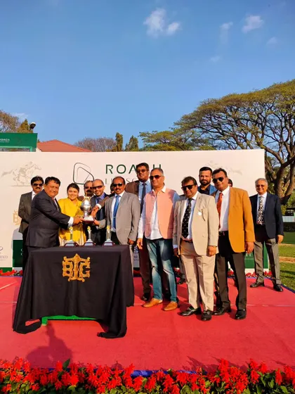 The Roach Lifescapes trophy is presented to the winning connections of Knotty Legend.