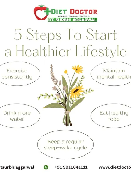 Starting a healthier lifestyle can be broken down into five simple steps. I work with you to exercise consistently, eat healthy food, drink more water, maintain a regular sleep cycle, and care for your mental health.