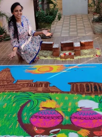 Proudly presenting my large Pongal festival rangoli, a tribute to our culture and traditions.