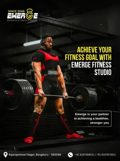Achieve your fitness goal with Emerge. This motivational image of a powerlifter preparing for a deadlift represents the strength and determination we help our members build. We are your partner in achieving a healthier, stronger you.