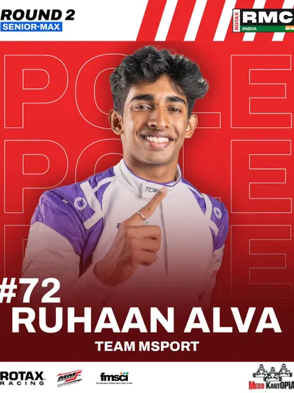 Ruhaan Alva takes pole in the Senior Max qualifying for Round 2.