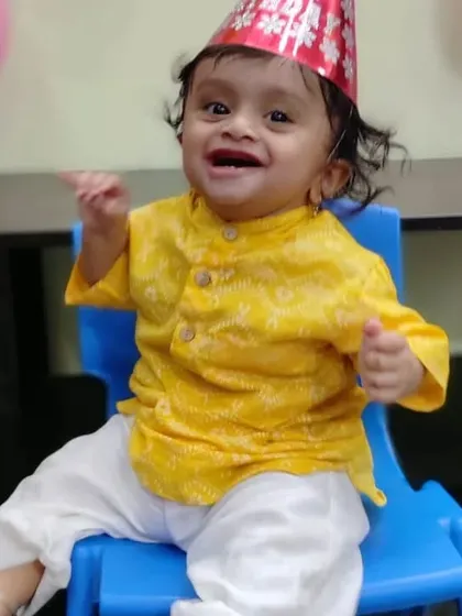 The pure joy on this little one's face is everything. He's wearing our Yellow Mellow Kurta, made from soft, breathable cotton that's perfect for a birthday celebration.