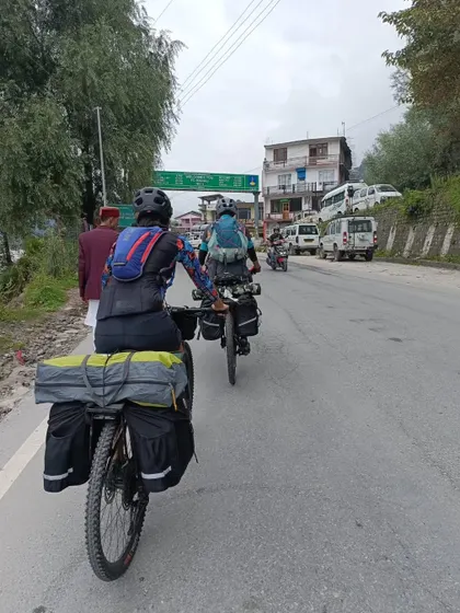 The team is packed and ready to roll out of Manali. On our self-supported rides, we carry all our own gear, from camping equipment to spares, for a truly raw adventure.