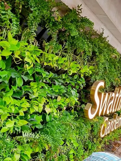 This is a duplicate of image 79. Another angle of the Swathi Gardenia project, showing the density of the foliage. Our vertical gardens are designed with integrated irrigation systems to ensure they remain healthy and low-maintenance.