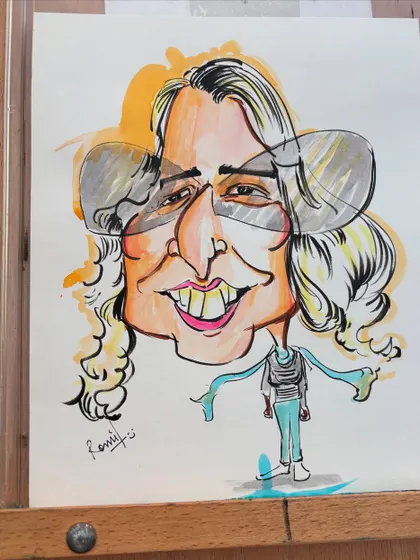 A full-body caricature sketch, showing a different and fun style of portrait.