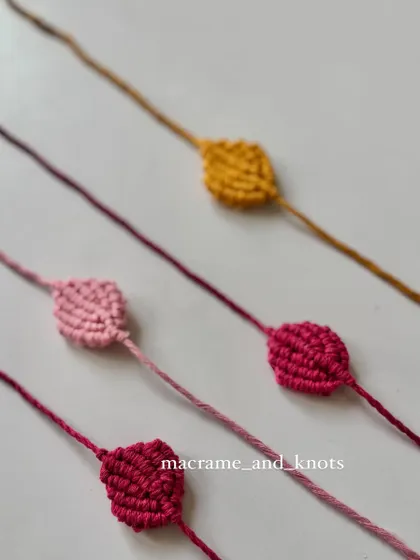 Simple and elegant macrame Rakhis with a knotted diamond pattern, available in several beautiful colors.