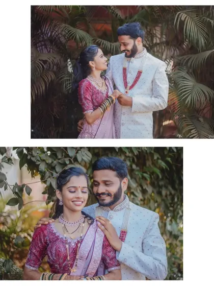 A collage of a couple during their outdoor engagement shoot, capturing their gentle and romantic interactions.