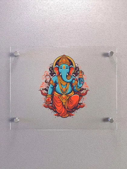 This Lord Ganesha print is a great example of how a smaller, transparent acrylic piece can add character to a space. The frameless mounting makes the colorful artwork appear as if it's floating on the wall.