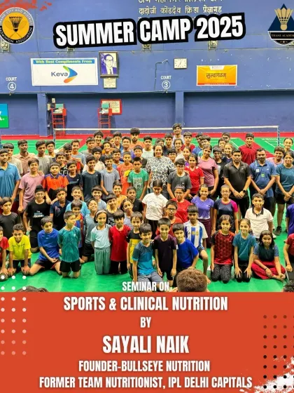 A champion's journey extends beyond the court. At our summer camp, we provide holistic development, including expert seminars on sports and clinical nutrition led by industry professionals like former IPL team nutritionists, to teach players how to fuel their bodies for peak performance.