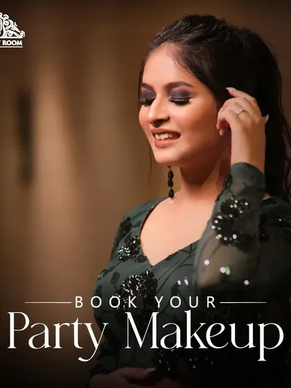 This promotional image showcases a classic party look. The dark smokey eye and nude lip are perfect for making a statement at any evening celebration.