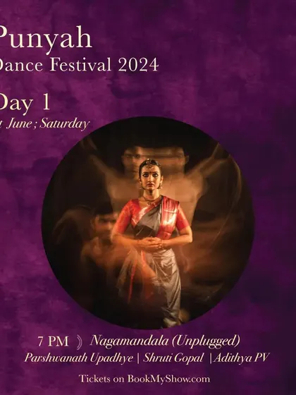 The poster for 'Naga Mandala (Unplugged)' at the Punyah Dance Festival. This special version offers a more raw and intimate experience of the production.