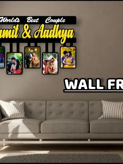 A perfect gift for the 'World's Best Couple.' This wall frame can be customized with names and five special photos of their journey together.