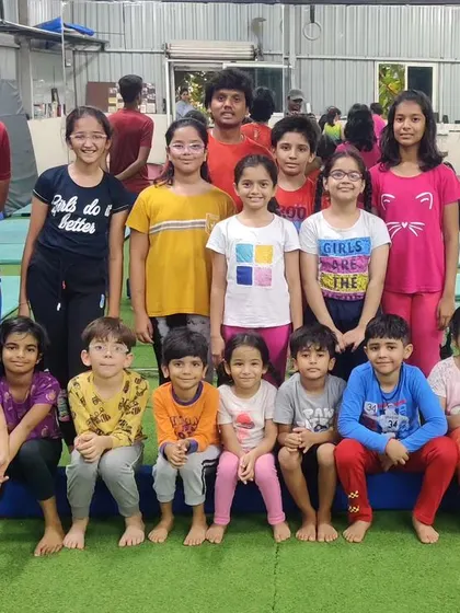 The whole team together. This group picture captures the smiling faces of our beginner gymnasts, who work hard and have fun together in every class.