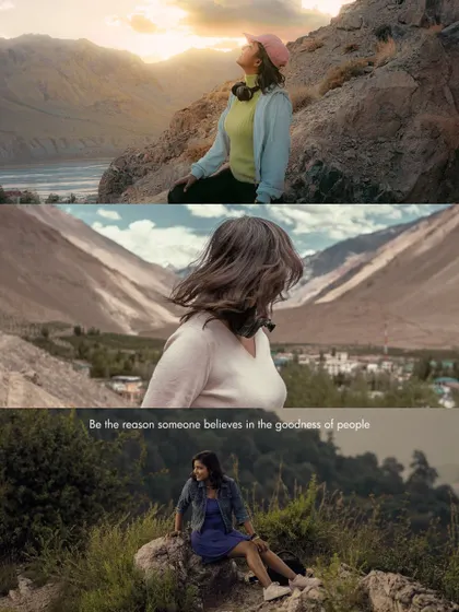 A collage of me in various mountain landscapes. This collection of images captures the feeling of being in nature and the sense of peace it brings.