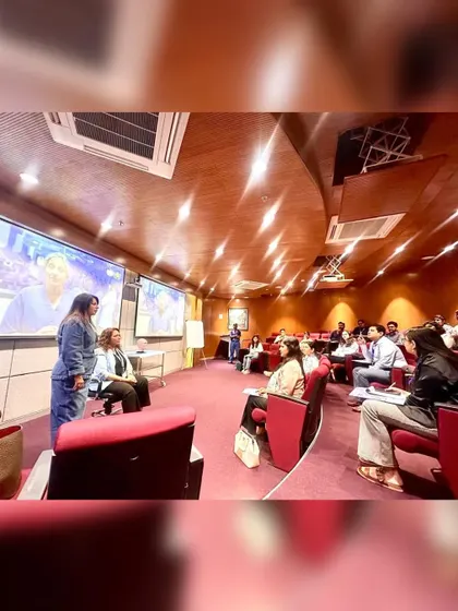 A wide shot of my hands-on training session at IMMAS Mumbai, where I spoke about the art and science of facial injectables to an engaged audience.