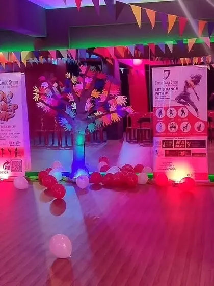 Our studio all set up for the Kids Summer Camp showcase. The colorful decorations, balloons, and professional banners create a festive and exciting atmosphere for the children and their parents.