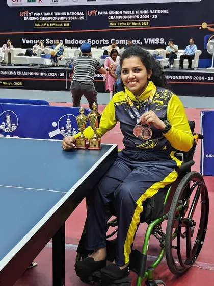I am honored to coach inspiring athletes like Rajlakshmi S J, who became a National Champion at the Para National Championships. Here she is with her well-deserved medals, showcasing her incredible determination and skill.